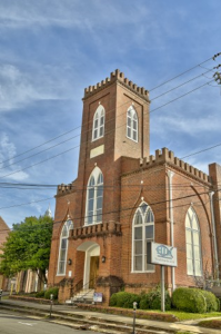 Current exterior of First Presbyterian Church, 55 AQdams Street, Montgomery